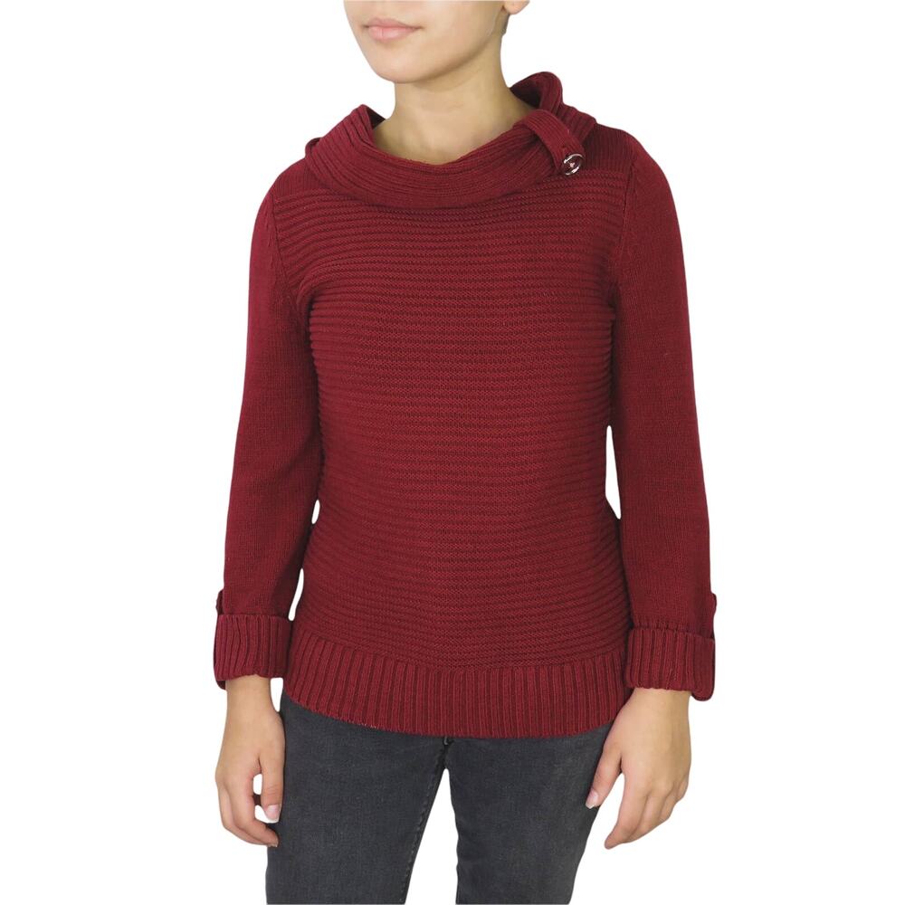 Jones New York Wine Red Shrug Neck Sweater Knit Cozycore Small Chic